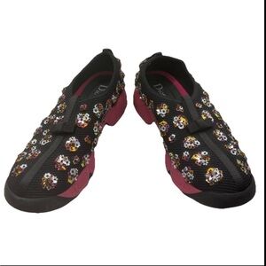 Dior Mesh Floral Embellished Fusion Slip On Sneakers Size 36